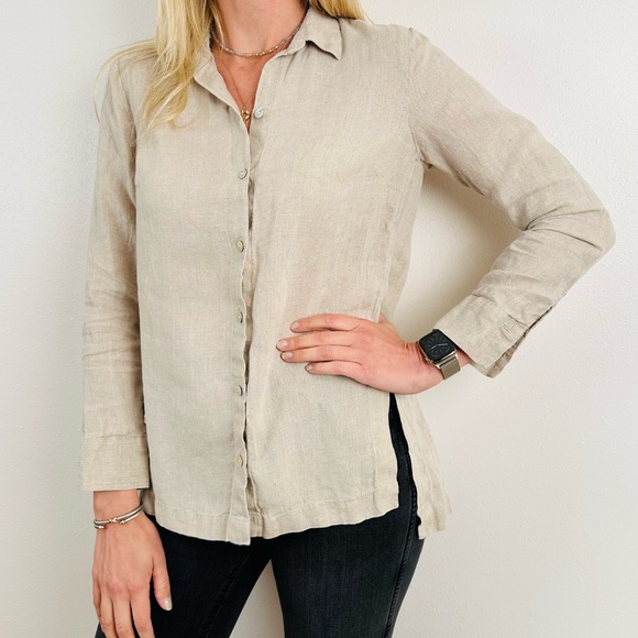 J. Jill Tops - J. Jill Love Linen 100% linen long sleeve button down shirt with side slits